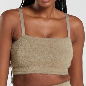 *GYMSHARK* Fuzzy Beige Whitney Simmons Eyelash Knit Crop Top Bandeau Size Medium